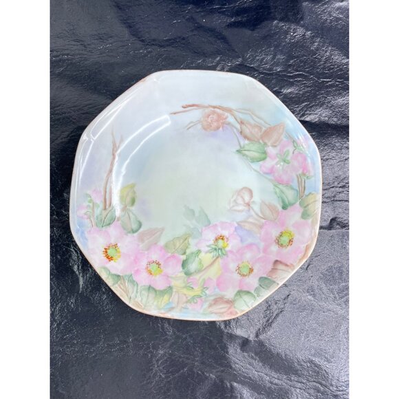 MZ Altrohlau Hand-Painted Porcelain Octagonal Dish With Pink Floral Motif 8" Vtg - Picture 5 of 7
